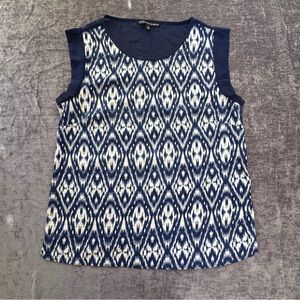 Walter Baker Navy and White Ikat Women's Top with sheer back
